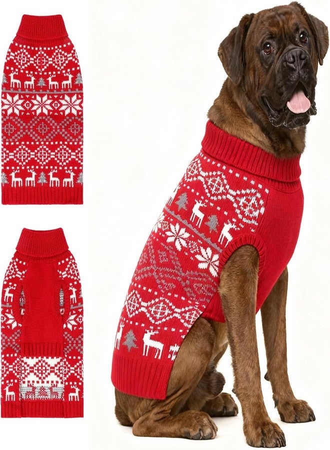 BWOGUE Extra Large Dog Christmas Sweaters, Snowflake Reindeer Dog Turtleneck Sweaters with Leash Hole, Knitted Pullover Dogs Clothes for Extra Large Dogs (2XL) - Image 1